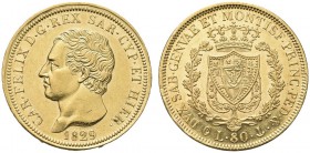 SAVOIA. Carlo Felice, Re di Sardegna, 1821-1831. 80 Lire 1829 Genova. Au Come precedente. Pag. 33; Gig. 11. Raro. SPL