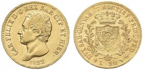 SAVOIA. Carlo Felice, Re di Sardegna, 1821-1831. 20 Lire 1822 Torino. Au Come precedente. Pag. 46; Gig. 20. Rara. Fondi brillanti. Bel BB