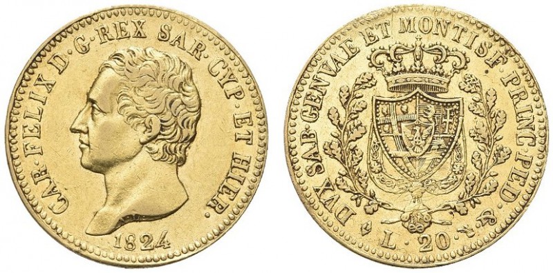 SAVOIA. Carlo Felice, Re di Sardegna, 1821-1831. 20 Lire 1824 Torino. Au Come pr...