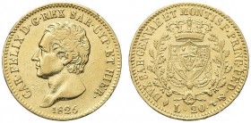 SAVOIA. Carlo Felice, Re di Sardegna, 1821-1831. 20 Lire 1826 Torino. Au Come precedente. Pag. 52; Gig. 26. BB