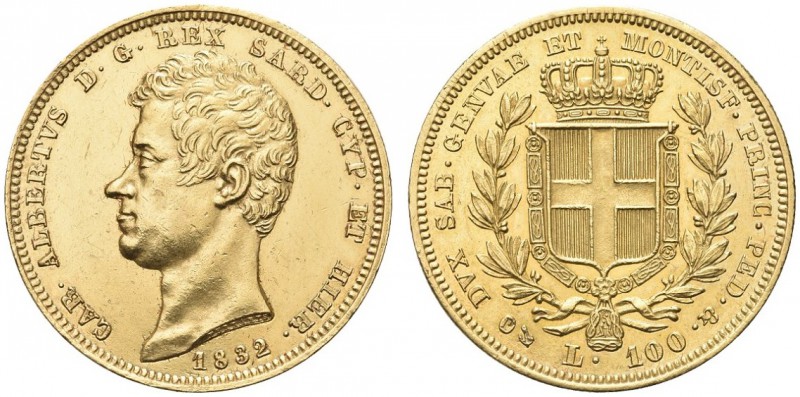 SAVOIA. Carlo Alberto, Re di Sardegna, 1831-1849. 100 Lire 1832 Genova. Au Dr. T...