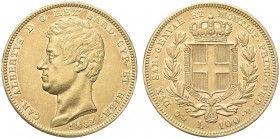 SAVOIA. Carlo Alberto, Re di Sardegna, 1831-1849. 100 Lire 1832 Genova. Au Come precedente. Pag. 134; Gig. 1. q. SPL
