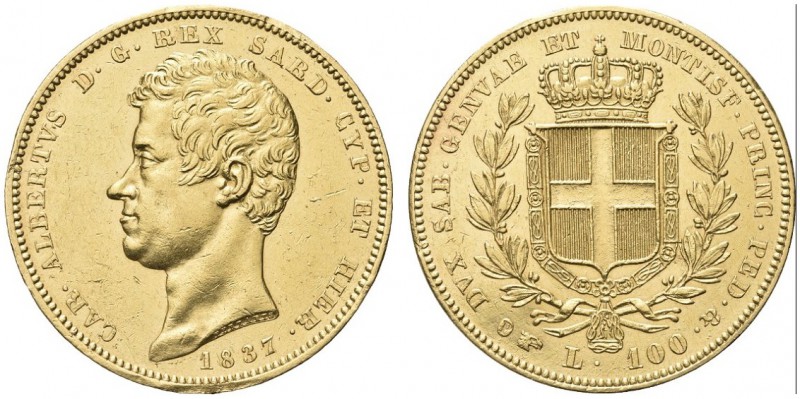 SAVOIA. Carlo Alberto, Re di Sardegna, 1831-1849. 100 Lire 1837 Torino. Au Come ...