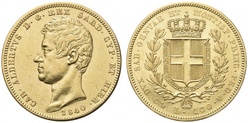 SAVOIA. Carlo Alberto, Re di Sardegna, 1831-1849. 100 Lire 1840 Genova. Au Come ...