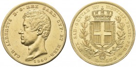 SAVOIA. Carlo Alberto, Re di Sardegna, 1831-1849. 100 Lire 1840 Genova. Au Come precedente. Pag. 149; Gig. 10. Molto Raro. BB