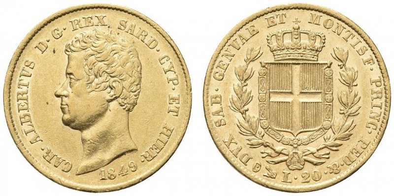 SAVOIA. Carlo Alberto, Re di Sardegna, 1831-1849. 20 Lire 1849 Genova. Au Come p...