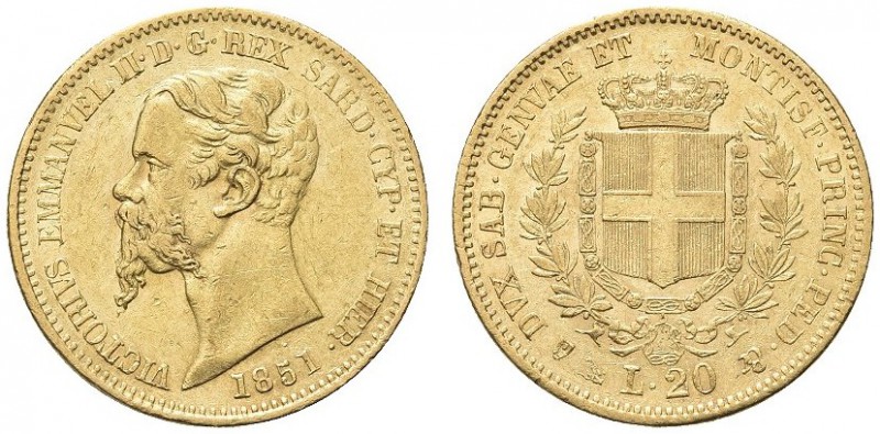 SAVOIA. Vittorio Emanuele II, Re di Sardegna, 1849-1861. 20 Lire 1851 Genova, se...