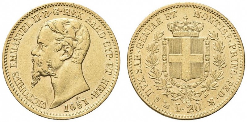 SAVOIA. Vittorio Emanuele II, Re di Sardegna, 1849-1861. 20 Lire 1851 Genova. Au...