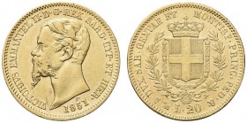 SAVOIA. Vittorio Emanuele II, Re di Sardegna, 1849-1861. 20 Lire 1851 Genova. Au Come precedente. Pag. 339; Gig. 3. Buon BB