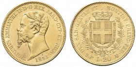 SAVOIA. Vittorio Emanuele II, Re di Sardegna, 1849-1861. 20 Lire 1851 Torino. Au Come precedente. Pag. 340; Gig. 4. Più di SPL