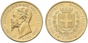 SAVOIA. Vittorio Emanuele II, Re di Sardegna, 1849-1861. 20 Lire 1851 Torino. Au Come precedente. Pag. 340; Gig. 4. SPL