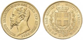 SAVOIA. Vittorio Emanuele II, Re di Sardegna, 1849-1861. 20 Lire 1855 Torino, H. Au Come precedente. Pag. 347a; Gig. 10a. SPL/q. FDC