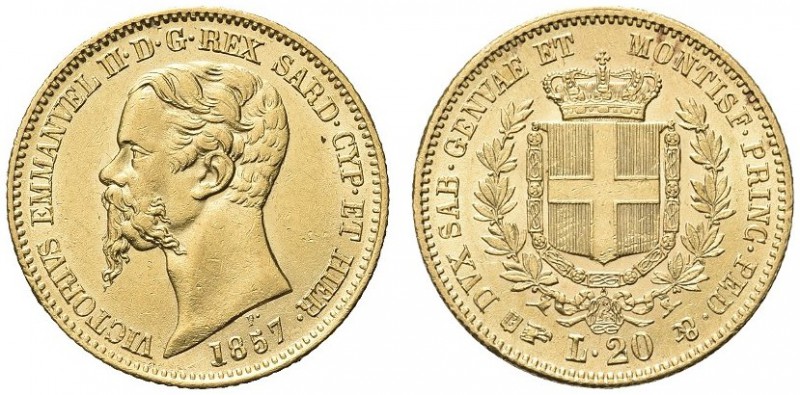 SAVOIA. Vittorio Emanuele II, Re di Sardegna, 1849-1861. 20 Lire 1857 Torino. Au...