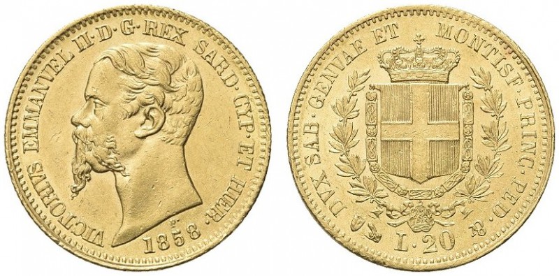 SAVOIA. Vittorio Emanuele II, Re di Sardegna, 1849-1861. 20 Lire 1858 Genova. Au...