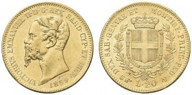 SAVOIA. Vittorio Emanuele II, Re di Sardegna, 1849-1861. 20 Lire 1859 Torino. Au Come precedente. Pag. 355; Gig. 18. SPL
