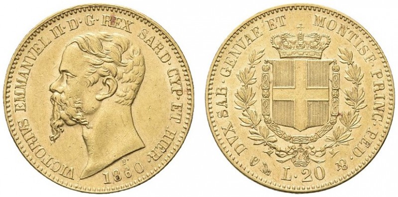 SAVOIA. Vittorio Emanuele II, Re di Sardegna, 1849-1861. 20 Lire 1860 Genova. Au...