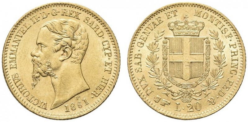 SAVOIA. Vittorio Emanuele II, Re di Sardegna, 1849-1861. 20 Lire 1861 Torino. Au...