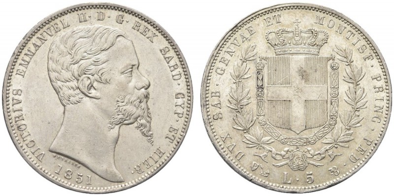 SAVOIA. Vittorio Emanuele II, Re di Sardegna, 1849-1861. 5 Lire 1851 Genova. Ar ...