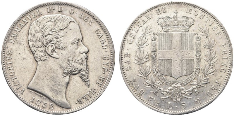 SAVOIA. Vittorio Emanuele II, Re di Sardegna, 1849-1861. 5 Lire 1852 Genova. Ar ...