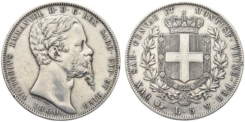 SAVOIA. Vittorio Emanuele II, Re di Sardegna, 1849-1861. 5 Lire 1860 Torino. Ar ...