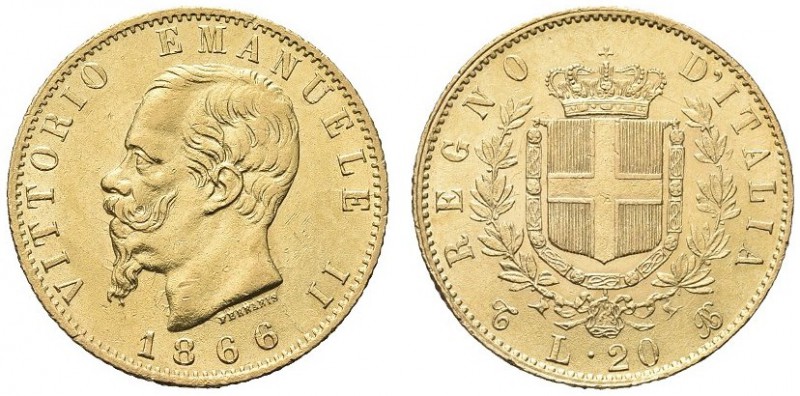 SAVOIA. Vittorio Emanuele II, Re d’Italia, 1861-1878. 20 Lire 1866 Torino. Au Co...