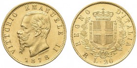 SAVOIA. Vittorio Emanuele II, Re d’Italia, 1861-1878. 20 Lire 1878 Torino. Au Come precedente. Pag. 475; Gig. 25. SPL