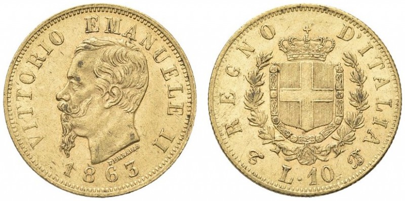 SAVOIA. Vittorio Emanuele II, Re d’Italia, 1861-1878. 10 Lire 1863 Torino, mm 19...