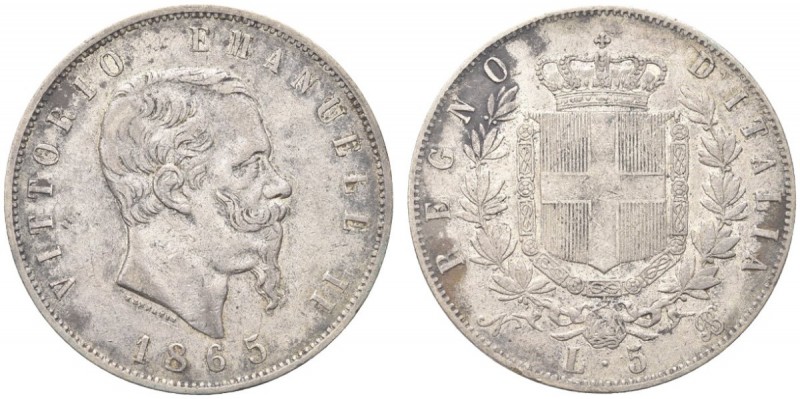 SAVOIA. Vittorio Emanuele II, Re d’Italia, 1861-1878. 5 Lire 1865 Napoli. Ar Com...