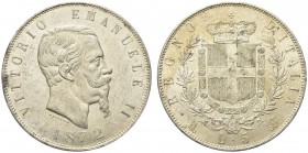 SAVOIA. Vittorio Emanuele II, Re d’Italia, 1861-1878. 5 Lire 1872 Milano. Ar Come precedente. Pag. 494; Gig. 44. q. FDC
