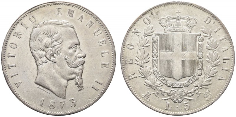 SAVOIA. Vittorio Emanuele II, Re d’Italia, 1861-1878. 5 Lire 1873 Milano. Ar Com...