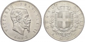 SAVOIA. Vittorio Emanuele II, Re d’Italia, 1861-1878. 5 Lire 1873 Milano. Ar Come precedente. Pag. 496; Gig. 46. q. SPL