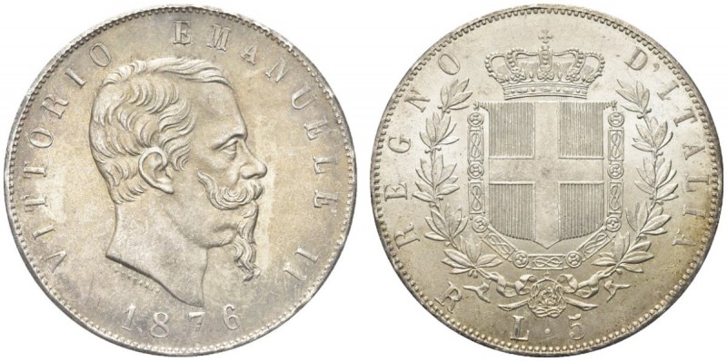 SAVOIA. Vittorio Emanuele II, Re d’Italia, 1861-1878. 5 Lire 1876 Roma. Ar Come ...