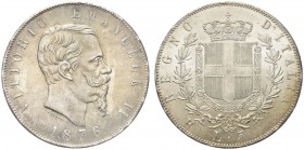 SAVOIA. Vittorio Emanuele II, Re d’Italia, 1861-1878. 5 Lire 1876 Roma. Ar Come precedente. Pag. 502; Gig. 50. Patina bruna. FDC