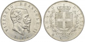 SAVOIA. Vittorio Emanuele II, Re d’Italia, 1861-1878. 5 Lire 1876 Roma. Ar Come precedente. Pag. 502; Gig. 50. SPL
