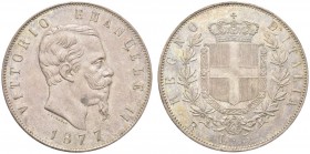 SAVOIA. Vittorio Emanuele II, Re d’Italia, 1861-1878. 5 Lire 1877 Roma. Ar Come precedente. Pag. 503; Gig. 51. Patina di monetiere. FDC
