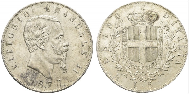 SAVOIA. Vittorio Emanuele II, Re d’Italia, 1861-1878. 5 Lire 1877 Roma. Ar Come ...