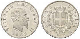 SAVOIA. Vittorio Emanuele II, Re d’Italia, 1861-1878. 2 Lire 1863 Stemma Napoli. Ar Come precedente. Pag. 506; Gig. 56. FDC