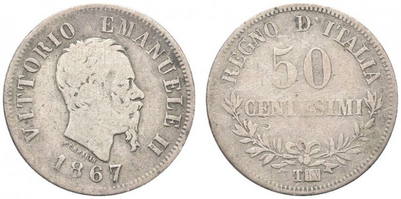 SAVOIA. Vittorio Emanuele II, Re d’Italia, 1861-1878. 50 Centesimi 1867 Torino V...