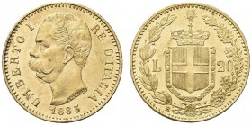 SAVOIA. Umberto I, Re d’Italia, 1878-1900. 20 Lire 1883, 3 ribattuto. Au Come precedente. Pag. 579; Gig. 13. Raro. q. FDC