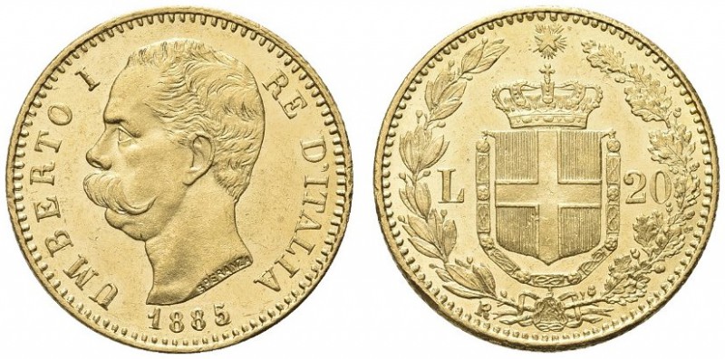 SAVOIA. Umberto I, Re d’Italia, 1878-1900. 20 Lire 1885, 5 su 3. Au Come precede...