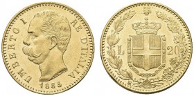 SAVOIA. Umberto I, Re d’Italia, 1878-1900. 20 Lire 1885, 5 su 3. Au Come precedente. Pag. 581var; Gig. 15bis. Raro. q. FDC