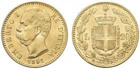 SAVOIA. Umberto I, Re d’Italia, 1878-1900. 20 Lire 1891. Au Come precedente. Pag. 586; Gig. 20. q. FDC