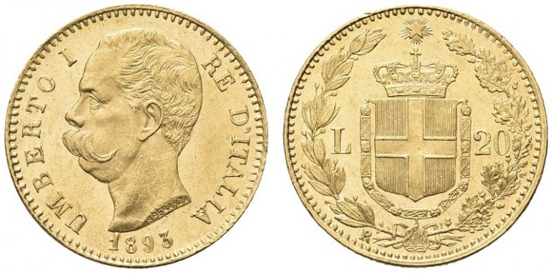 SAVOIA. Umberto I, Re d’Italia, 1878-1900. 20 Lire 1893. Au Come precedente. Pag...