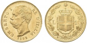 SAVOIA. Umberto I, Re d’Italia, 1878-1900. 20 Lire 1893. Au Come precedente. Pag. 587; Gig. 21. q. FDC