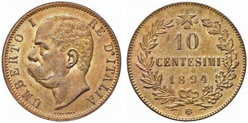 SAVOIA. Umberto I, Re d’Italia, 1878-1900. 10 Centesimi 1894, Birmingham. Æ Come...