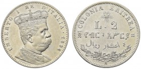 SAVOIA. Colonia Eritrea. Umberto I, 1890-1896. 2 Lire 1896. Ar Come precedente. Pag. 633; Gig. 4. SPL