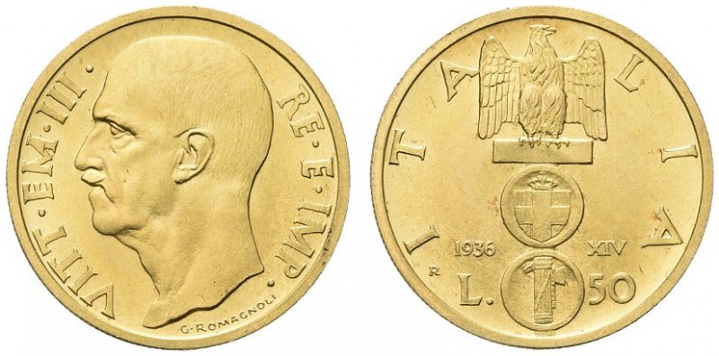 SAVOIA. Vittorio Emanuele III, Re d’Italia, 1900-1943. 50 Lire 1936 a. XIV - Lit...