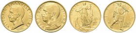 SAVOIA. Vittorio Emanuele III, Re d’Italia, 1900-1943. 100 e 50 Lire 1933 a. X. Au Come precedente. Pag. 649 e 660; Gig. 12 e 23. Molto Rara. FDC