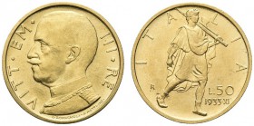 SAVOIA. Vittorio Emanuele III, Re d’Italia, 1900-1943. 50 Lire 1933 a. X - Littore. Au Come precedenti. Pag. 660; Gig. 23. Molto Rara. q. FDC