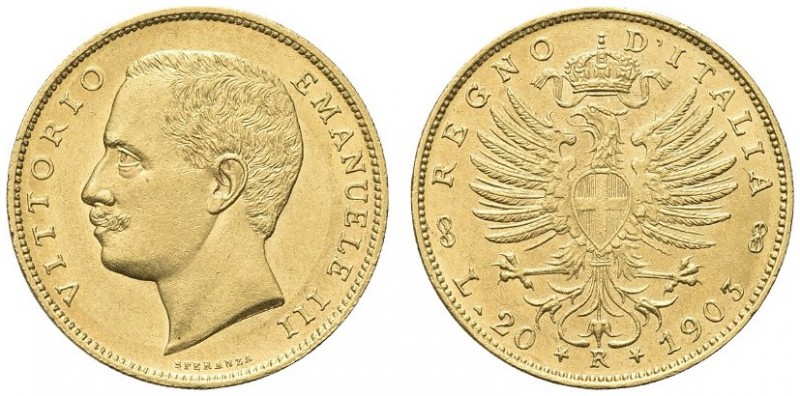 SAVOIA. Vittorio Emanuele III, Re d’Italia, 1900-1943. 20 Lire 1903 Aquila Sabau...